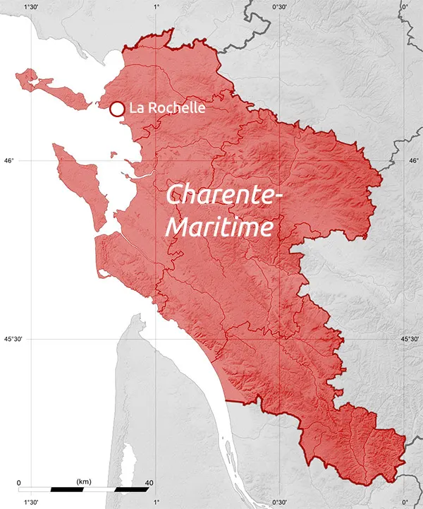 Charente-Maritime (17): Surgères, La Rochelle, Rochefort, Saint-Jean-d’Angély... Charente (16): Angoulême, Cognac, Soyaux, Ruelle-sur-Touvre, La Couronne... Deux-Sèvres (79): Niort, Bressuire, Parthenay, Thouars, Mauléon... Vendée (85): La Roche-sur-Yon, Challans, Les Sables-d'Olonne, Les Herbiers, Fontenay-le-Comte, Château-d'Olonne...